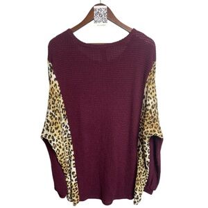 James C burgundy leopard panel shirt // 2X